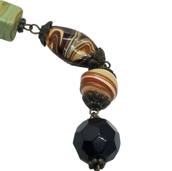 HIGH QUALITY ANTIQUE BRASS NECKLACE WITH MURANO ART GLASS PENDANTS - Picture 8 of 8